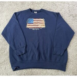 VINTAGE Rochester NY Sweatshirt Blue Old‎ Glory Sweater USA Flag Patriotic 2XL